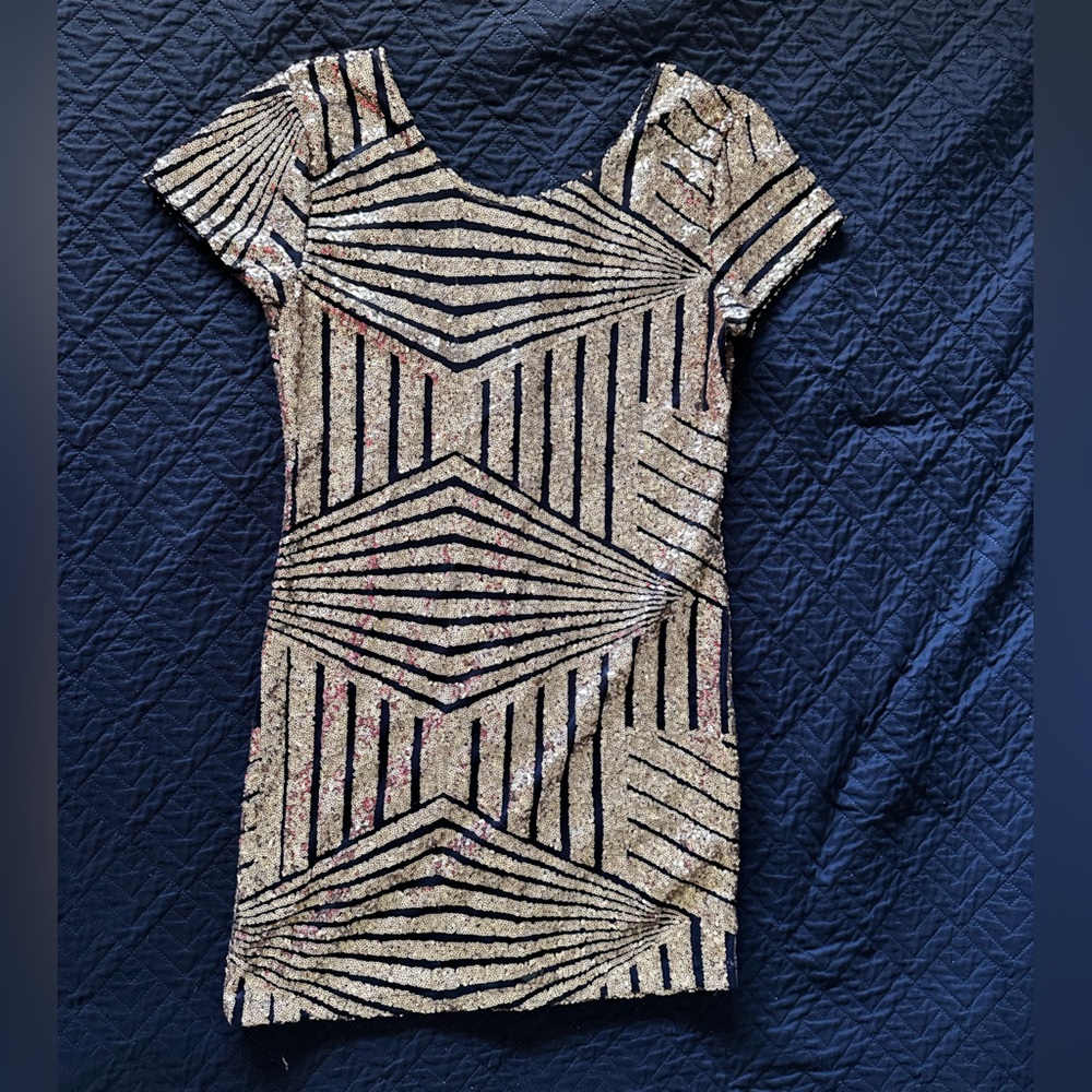 Gold and Black Geometric Sequin Dress